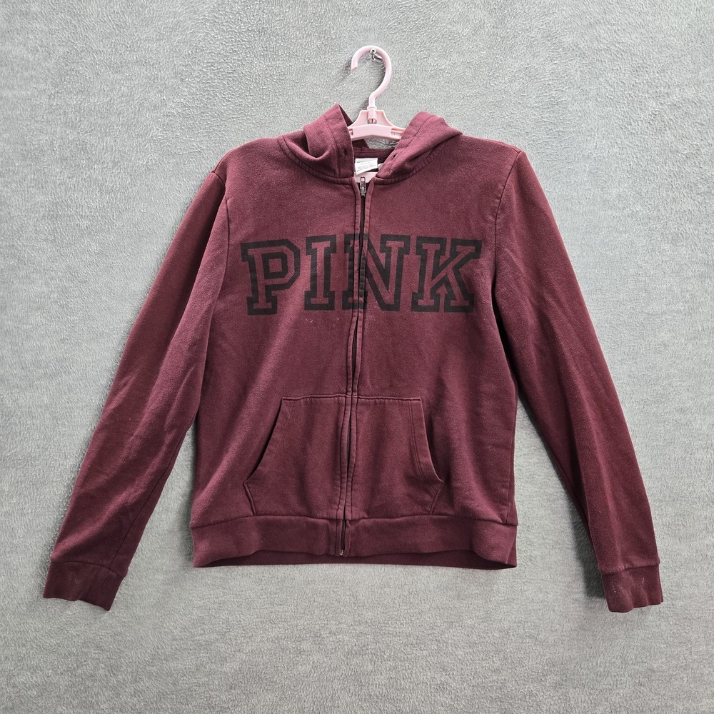 Victoria's Secret Women Hoodie M Burgundy PINK Long Sleeve Logo Cotton Polyester